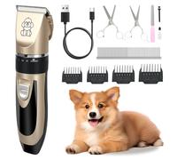Skylos Professional Dog Clippers Grooming Kit, Low Noise Dog Grooming Clippers for Thick Hair, Cordless Pet Grooming Kit, Rechargeable Pet Shaver Trimmer for Dogs Cats Animals (Gold)