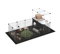 Skylos Rabbit Run with Ramp, DIY Multi-Level Guinea Pig Cage, Indoor Rabbit Cage with 4 Compartments, Small Animal Playpen for Bunny, Hamster, Rat, Kitten and Hedgehog