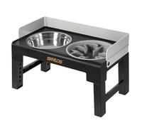 Skylos Raised Dog Bowls for Small Medium Large Dogs, 6 Height Adjustable Elevated Dog Bowl Stand with 2 Stainless Steel Bowls & Slow Feeder, 10° Tilt, Splash Guard, Foldable Dog Feeding Station