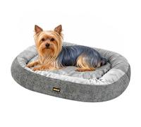 Skylos Small Dog Bed Sofa, Washable Orthopedic Dog Bed Bolstered Sides Neck & Head Support Pillow, Egg-Crate Memory Foam Pet Sofa with Removable Plush Cover, Anti-Slip Bottom, 65x50x15cm