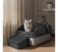 Skylos Stainless Steel Cat Litter Box Big Cats Kitten High Sided Grey