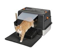 Skylos Stainless Steel Cat Litter Box with Lid, XXL 58×38×38cm Enclosed High-Sided Metal Litter Tray for Large Cats & Multi-Cat Homes, Odor Control Easy Clean with Scoop, Scoop Holder & Mat
