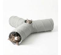 Skylos Y-Shape Cat Tunnel with 2 Hanging Balls, Large 85x80cm Collapsible Cat Tunnels for Indoor Cats, Expandable Pet Play Tube with Peek Hole for Kittens Rabbits Small Pets, Grey