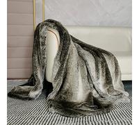 SKYLYZH Faux Fur Blanket Imitation Animal Wool Imitation Wolf Fur Grey Gradient Striped Faux Blanket Bedside Blanket Sofa Blanket Luxury Decorative Fur Throws Shaggy Throw Soft Blanket-180×150cm