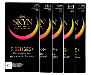 SKYN 5 Senses Non Latex Condoms Intense Elite Cocktail Hot Cool 5 x 5 Pack of 25