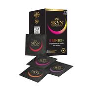 SKYN 5 Senses+ (Pack of 50) Latex Free Condoms for Men | Regular Size, Thin, Raised Dots, Cocktail Flavoured, Ultra-Thin, Warming, Cooling, 53mm Wide