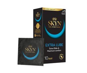 SKYN Extra Lube Condoms (10-Pack) SKYNFEEL Latex Free Condoms for Men, Regular Size, Extra Lubricated, Thin, Smooth Straight Shape, Lubricated, 53mm Wide