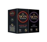SKYN Intense Feel Condoms Pack of 50 & Elite Condoms Pack of 10 / Skynfeel Latex Free for Men, Regular Size, Ribbed and Dotted Straight Shape, Ultra-Thin & Soft