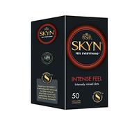 SKYN Intense Feel Condoms Pack of 50 / Skynfeel Latex Free Condoms for Men, Regular Size, Thin, Ribbed and Dotted Straight Shape, 53mm Wide