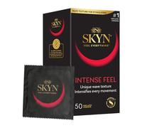 SKYN Intense Feel (Pack of 50) Skynfeel Latex Free Condoms for Men | Regular Size, Thin, Ribbed and Dotted Straight Shape, Lubricated, 53mm Wide