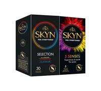 SKYN Selection Condoms Pack of 30 & 5 Senses / Skynfeel Latex Free for Men, 10 x Original, Intense Feel, Extra Lube, Regular Size Condoms, Thin