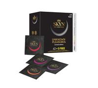 SKYN Unknown Pleasure Condoms Pack of 42 & 5 Senses Pack of 5 / Skynfeel Latex Free Condoms for Men, 6 x Intense Feel, 18 x Cocktail Flavoured, 6 x Tingling, 6 x Warming, 6 x Cooling
