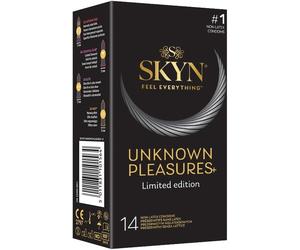 Skyn Unknown Pleasures+ packaging of latex-free condoms 14 pieces