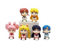 Skynomad Anime Sailor Moon Figurines - Tsukino Usagi, Chibiusa, Sailor Mars, Mercury, Jupiter & Venus | PVC Collectible Statues for Manga Fans, Display, & Otaku Decor (6 Piece Set 7cm)