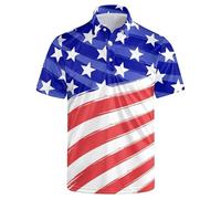 SKYNORA Golf Shirts for Men, Polo Shirts Short Sleeve Moisture Wicking Quick Dry Performance Print Golf Polo Shirts for Men, Usa Flag, XXL