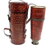 SKYNOTCH Handcrafted Telescope | Half Leather Carving | 20 Inches | Functional Vintage Replica Brass Nautical Antique Spyglass Telescope Gift