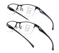 SKYOAK 2 Pack Premium Quality Progressive Multifocus Half Frame Reading Glasses for Men, No-Line Blue Light Blocking Computer Readers Multifocal Eyeglasses with TR 90 Temples, 2x