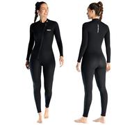 Skyone Wetsuits for Men Women, 3MM Neoprene Wetsuit Full Body Wet Suit in Cold Water, Scuba Diving Suit Long Sleeves Front Zip Warm Swimsuit for Swimming Surfing Snorkeling (Women Black, X-Large)