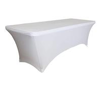 Skyour Stretch Spandex Table Cover 4ft/5ft/6ft/8ft Folding Rectangular Dinner Elastic Fitted Table Cloth Outdoor Cocktail Tablecloth Covers Protector (White, 8FT: 96x30x30in)