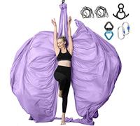 SKYPHAROS Aerial Silks Yoga Swing Set - 9/11 Yards Aerial Yoga Hammock Kit Anti-Gravity Flying for Fitness, Low/Non Stretch Nylon Tricot Fabric Hardware Included for Dance