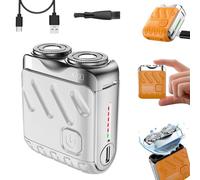Skypicni Portable Rotary Dual Ring Electric Shaver, Mini Small Steel Cannon Rotary Dual Ring Electric Shaver, USB Rechargeable Pocket Razor, Wet and Dry Shaver for Travel & Daily Use (White)