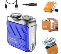 Skypicni Portable Rotary Dual Ring Electric Shaver, Mini Small Steel Cannon Rotary Dual Ring Electric Shaver, USB Rechargeable Pocket Razor, Wet and Dry Shaver for Travel & Daily Use (Blue)