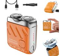 Skypicni Portable Rotary Dual Ring Electric Shaver, Mini Small Steel Cannon Rotary Dual Ring Electric Shaver, USB Rechargeable Pocket Razor, Wet and Dry Shaver for Travel & Daily Use (Orange)