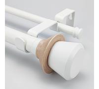 SKYPLUS LIVING Nordic Style White Double Curtain Rod Set with Decorative Finials, 72-144 inch, Standard Double Drapery Rod for 1 Pack, 1 Inch diameter, Adjustable Length