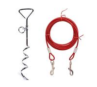SkyPOOU Dogs Tie Out Cable Set 16" Anti-Rust Coating Metal Stake 9.8ft 16.4ft 32.8ft Steel Wire Dogs Leads Great For Camping