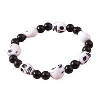 SkyPOOU Resin Skull Bead Wristband for Women Men Gothic Beaded Elastic Wristchain Fashion Accessory for Costume Black White Set