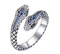 SkyPOOU Vintage Snake Alloy Open Rings Jewelry Adjustable Animal Rings Punk Finger gifts for Boy Girls Women. Silver Blue