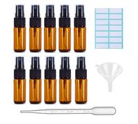 SKYPRO 10Pcs 10ml Amber Glass Spray Bottles, Fine Mist Spray Bottles with Pipette Funnel Labels, Mini Travel Dispenser Bottles for Essential Oils Cleaning Skin Care
