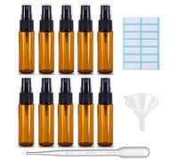 SKYPRO 10Pcs 20ml Amber Glass Spray Bottles, Fine Mist Spray Bottles with Pipette Funnel Labels, Mini Travel Dispenser Bottles for Essential Oils Cleaning Skin Care