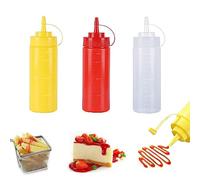 SKYPRO 3 Color Plastic Squeeze Bottles 12 oz Condiment Squeeze Bottles Multipurpose Squirt Bottle for Ketchup Oil Jam BBQ Sauce Dressing Grilling Crafts Syrup Dispensers