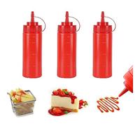 SKYPRO 3 Pack Red Plastic Squeeze Bottles 12 oz Condiment Squeeze Bottles Multipurpose Squirt Bottle for Ketchup Oil Jam BBQ Sauce Dressing Grilling Crafts Syrup Dispensers