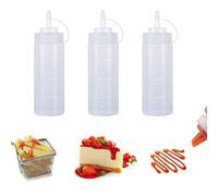 SKYPRO 3 Pack White Plastic Squeeze Bottles 12 oz Condiment Squeeze Bottles Multipurpose Squirt Bottle for Ketchup Oil Jam BBQ Sauce Dressing Grilling Crafts Syrup Dispensers