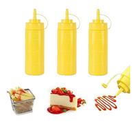 SKYPRO 3 Pack Yellow Plastic Squeeze Bottles 12 oz Condiment Squeeze Bottles Multipurpose Squirt Bottle for Ketchup Oil Jam BBQ Sauce Dressing Grilling Crafts Syrup Dispensers