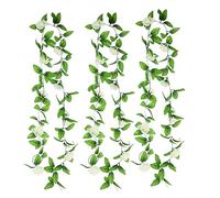 SKYPRO 3PCS Rose Vine Greenery Leaves Garland Artificial Flowers Plants for Hotel Wedding Home Party Garden Craft Art Decor (White Green)