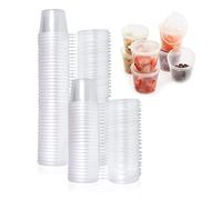 SKYPRO 50Pcs 1.5oz/35ml Plastic Hinged Sauce Cups, Round Food Container Pots with Lids, Reusable Deli Pots for takeaway deli condiments sauces storage - Concave