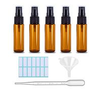 SKYPRO 5Pcs 20ml Amber Glass Spray Bottles, Fine Mist Spray Bottles with Pipette Funnel Labels, Mini Travel Dispenser Bottles for Essential Oils Cleaning Skin Care