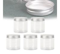 SKYPRO 5Pcs Empty Clear PET Bottles with Screw Aluminum Cap 250ml Mini Container Jars Refillable Plastic Box for Essential Oil Powders Cream Ointments Makeup Sample - 68x85mm