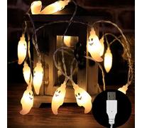 SKYPRO Halloween Decorations LED String Lights, 3 Meters 20 LED USB Operated String Lights, Waterproof Hanging Decor Camping Porch Party Wall Haunted Houseoutdoor Decorations - White Ghost