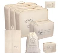 SKYREH 8 Set Travel Packing Organizers- Luggage Organizer for Suitcase Organization with Hanging Toiletry, Shoe & Laundry Bags, Packing Cubes for Travel Essentials, Christmas Gifts for Women, Beige, L