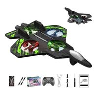 Skyriders RC Jet, Flip Jet Pro Plane, RC Stunt Fighter Jet Toy for Kids with 360° Flips & LED Lights, 3 Speeds Adjustable, Foam Remote Control Planes Toy Gifts for Kids Beginners(Green,2 Batteries)