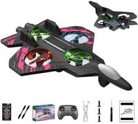 Skyriders Rc Jet,Rc Stunt Fighter Jet Toy with 360° Flips & LED Lights, Stunt Roll,Foam Remote Control Airplanes RC Planes,Christmas Remote Control Helicopter for Kids Adults (Pink-Triple Battery)