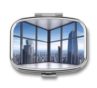 Skyscraper Buildings Cute Travel Pill Organizer Compact and Portable Pill Box,Pill Case for Travel Essentials for Pocket Purse