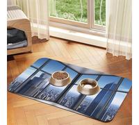 Skyscraper Buildings Dog Food Mat, Absorbent Pet Feeding Mat for Food and Water Bowls Non-Slip Placement Pad for Floors Waterproof Quick Dry Water Dispenser Mat for Dogs Puppy Cats 16x24 Inch