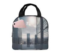 Skyscraper Buildings Lunch Bag Handheld Insulated Picnic Bag Work Bag Fresh-Keeping Bag Camping Storage