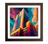 Skyscraper Fauvism Framed Print | 18x18 Inch Walnut Framed Wall Art | Ready to Hang | Modern Cityscape Picture | Living Room Bedroom Lounge Office