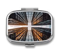 Skyscraper Looking Up at Sky Cute Travel Pill Organizer Compact and Portable Pill Box,Pill Case for Travel Essentials for Pocket Purse